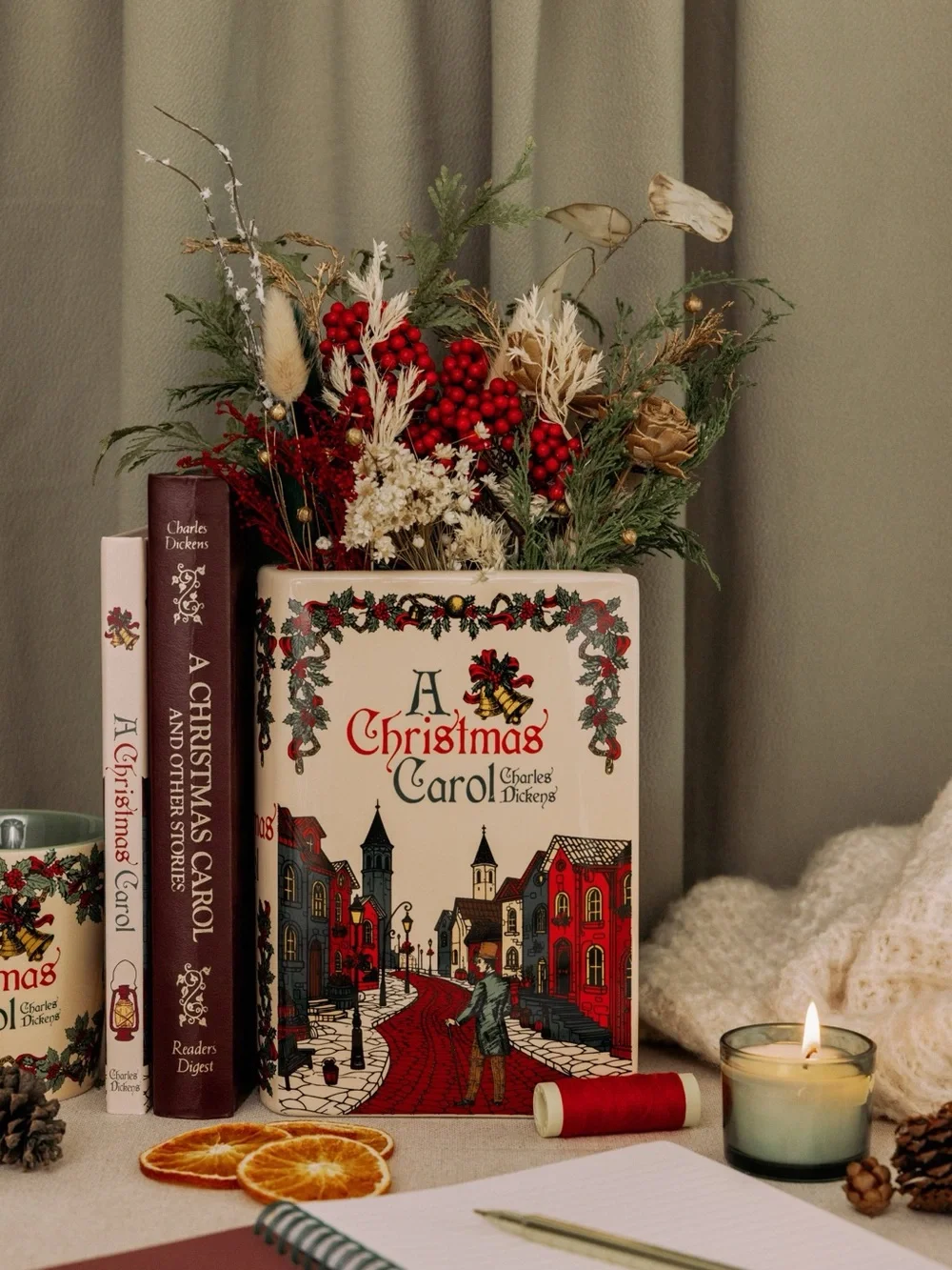 Steel Mill A Christmas Carol Book Vase Charles Dickens Ceramic NIB Decor